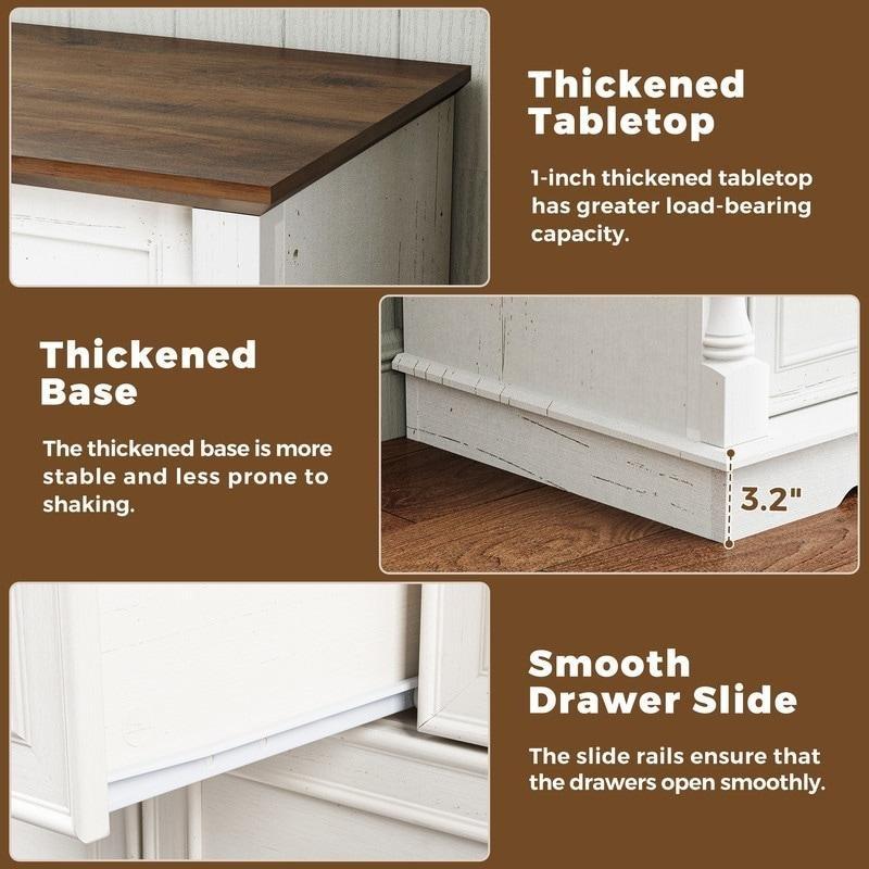 Kırık Beyaz 7 Çekmeceli Kahverengi Üst Tablalı MDF Şifonyer - 133 cm - 298824