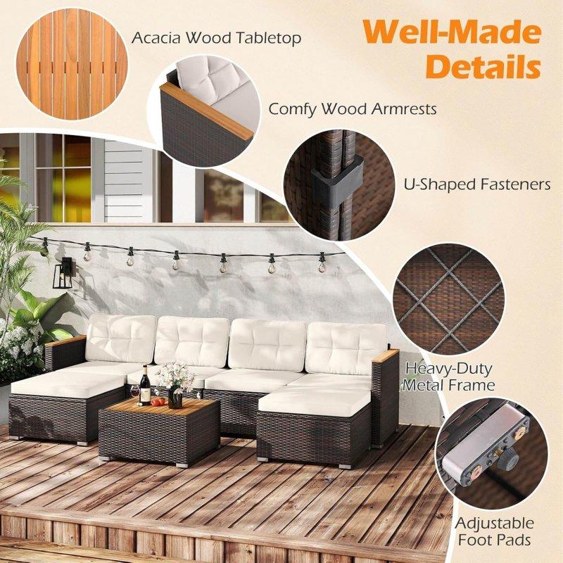 Kırık Beyaz Karışık Kahverengi Rattan U-Şekilli 7 Parça Bahçe Takımı - 269300