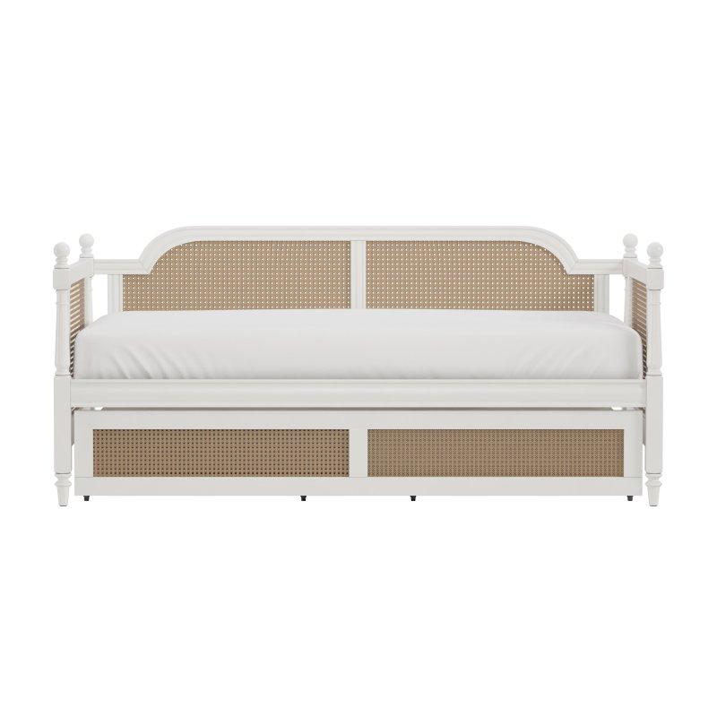 Kırık Beyaz Masif Ahşap ve Rattan Yavru Yataklı Daybed Karyola - 330146