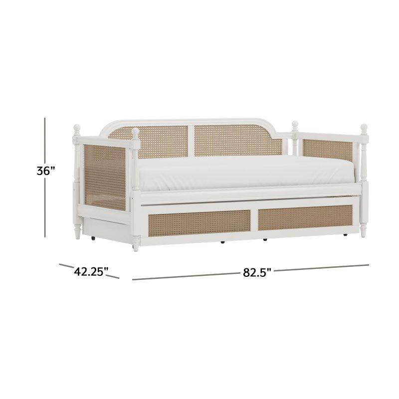 Kırık Beyaz Masif Ahşap ve Rattan Yavru Yataklı Daybed Karyola - 330146
