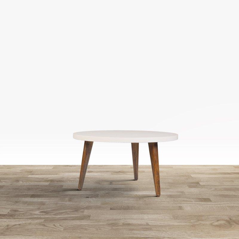 Kirli Beyaz MDF Tablalı ve Mango Ağacı Konik Ayaklı Yuvarlak Orta Sehpa - 61x32 cm - 241707