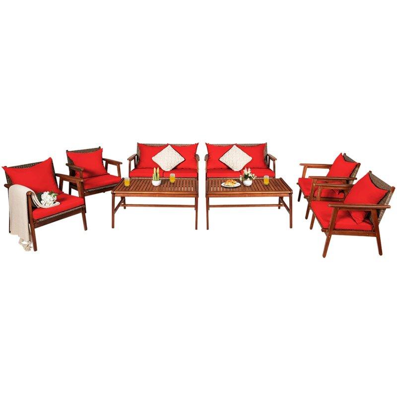 Kırmızı Akasya Ağacı ve Rattan Minderli 8 Parça Bahçe Takımı - 274209