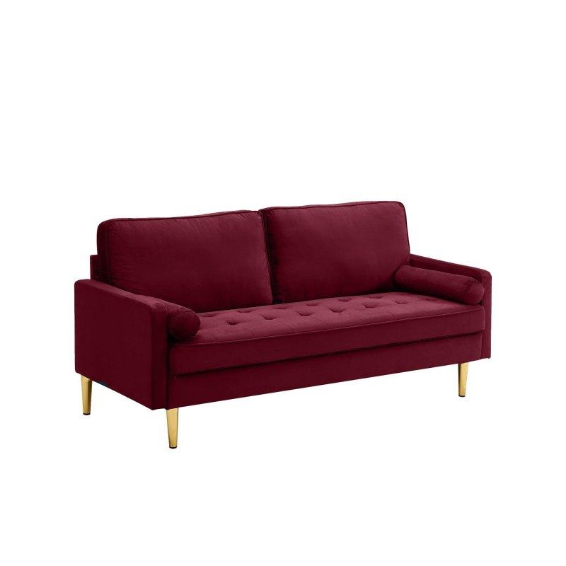 Kırmızı Kadife Kapitoneli Gold Metal Ayaklı Bohem Koltuk - 166 cm - 290558