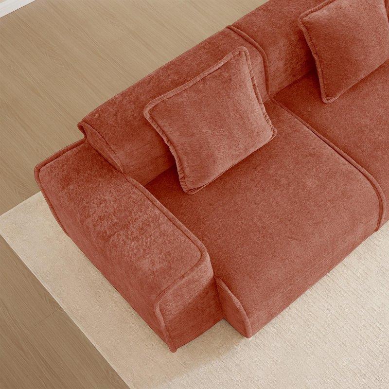 Kırmızı Kadife Masif Ahşap Modüler U Şekilli 3 Kişilik Fransız Biyeli Bohem Koltuk - 276x152x79 cm - 291923