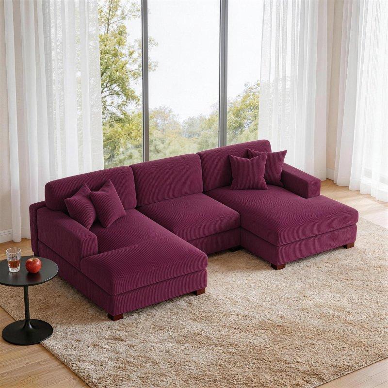Kırmızı Kumaş Ayarlanabilir Başlıklı Modüler Uzanmalı Köşe Koltuk - 304x166 cm - 260396