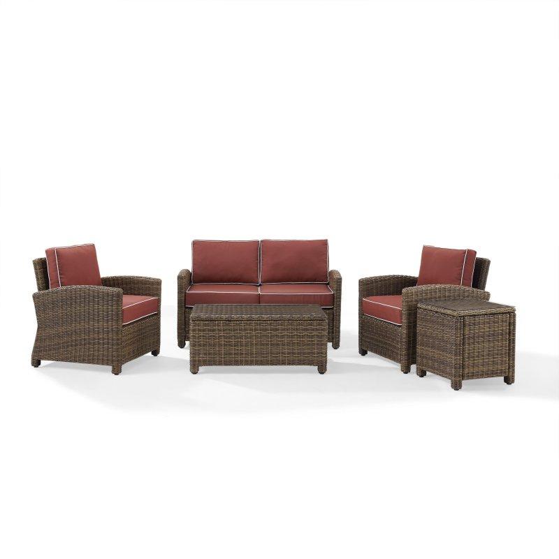 Kırmızı Minderli Kahverengi Rattan 5 Parça Çelik Bahçe Takımı - 276809