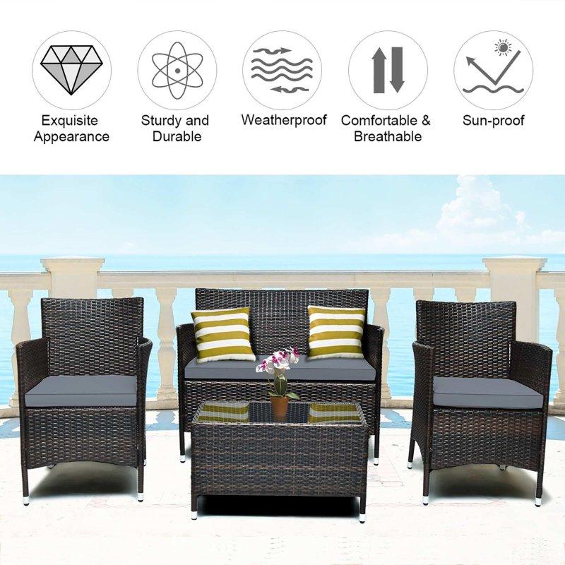 Kırmızı Minderli Rattan 4 Parça Bahçe Takımı - 270808