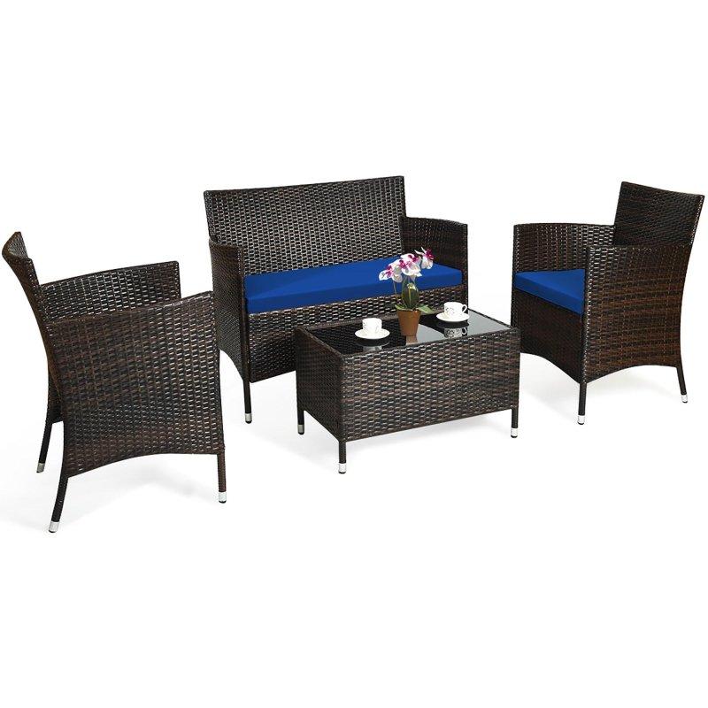 Kırmızı Minderli Rattan 4 Parça Bahçe Takımı - 270808