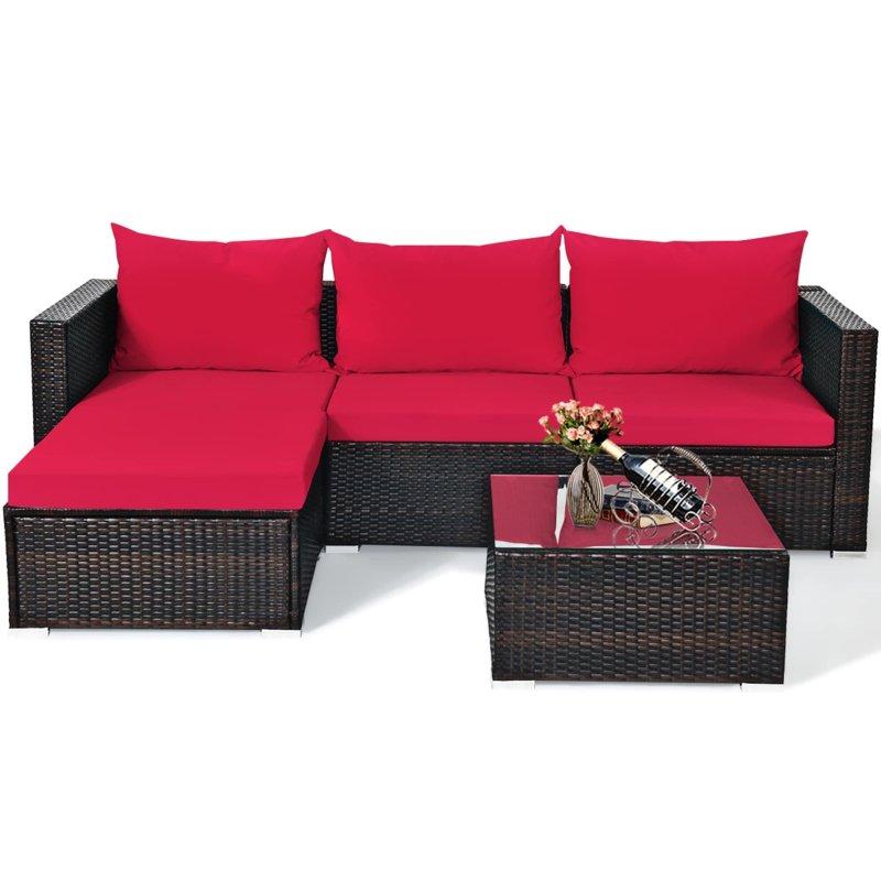 Kırmızı Minderli Rattan Modüler 5 Parçalı Bahçe Takımı - 272924