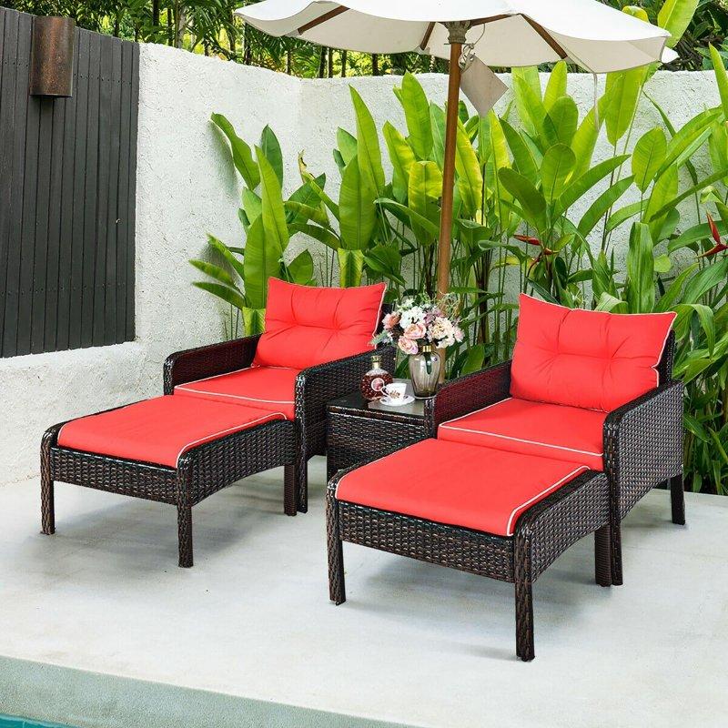 Kırmızı Rattan Minderli 5 Parça Bahçe Takımı - 269234