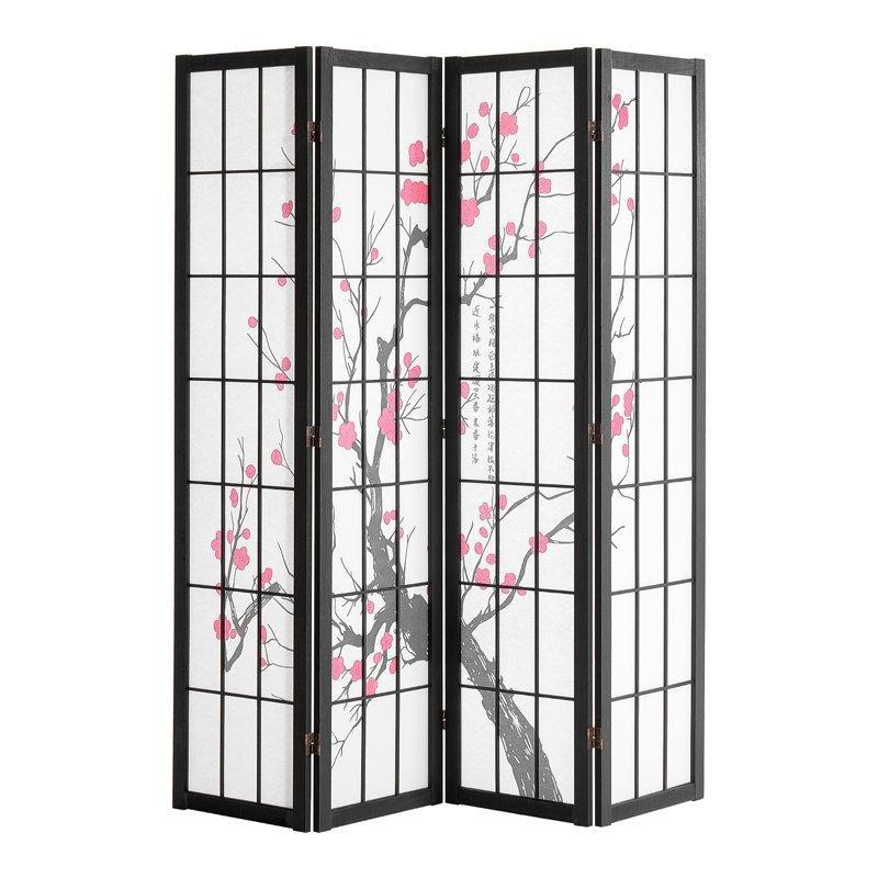 Kırmızı Siyah Beyaz Ahşap Katlanır Japon Paravan - 170x163x3 cm - 321341