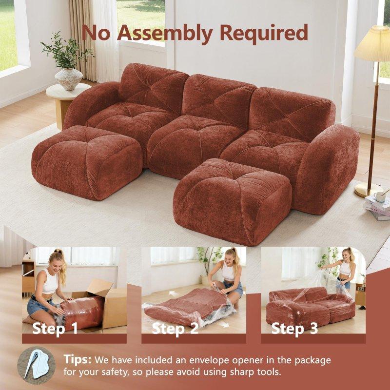 Kırmızı ve Kahverengi Kadife Modüler U Şekilli Bohem Koltuk - 281x171 cm - 291508
