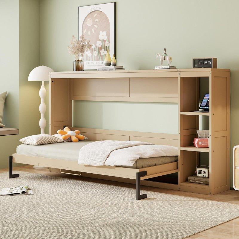 Kitaplıklı MDF ve LVL Tek Kişilik Duvar Yatağı - 261859