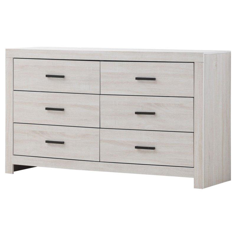 Kıyı Beyazı Maun ve Rattan 6 Çekmeceli Yatay Şifonyer - 149x42x85 cm - 299268