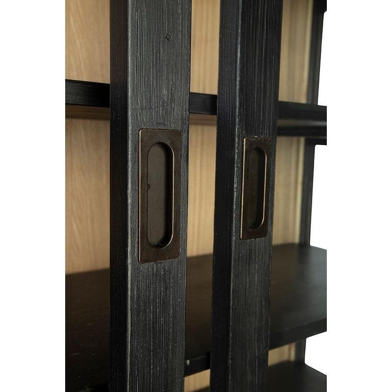 Kömür Siyahı Masif Ahşap 7 Çekmeceli Sürgülü Kapaklı Kitaplık - 103x46x230 cm - 313160