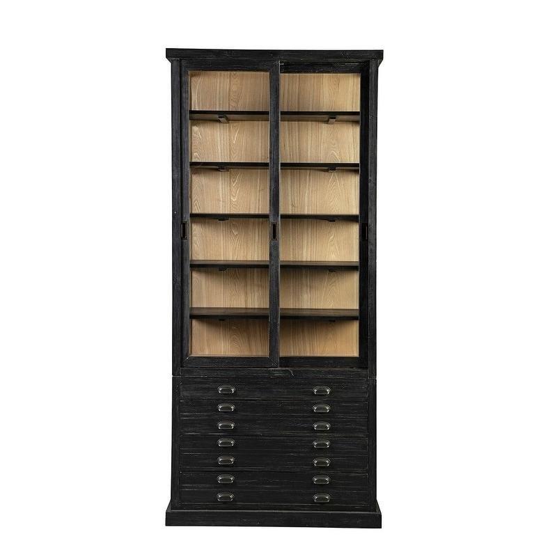Kömür Siyahı Masif Ahşap 7 Çekmeceli Sürgülü Kapaklı Kitaplık - 103x46x230 cm - 313160