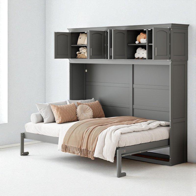 Kontrplak ve MDF Üst Dolaplı Katlanır Çift Kişilik Duvar Yatağı - 266431