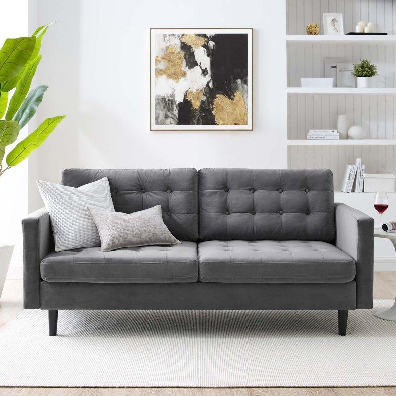 Konyak Rengi Kadife Düğme Kapitoneli Bohem Koltuk - 191 cm - 278202