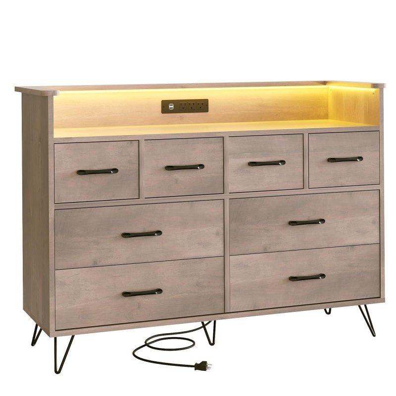 Koyu Ahşap MDF Şarj İstasyonlu ve RGB LED Aydınlatmalı 8 Çekmeceli Şifonyer - 308997 Koyu Ahşap MDF Şarj İstasyonlu ve RGB LED Aydınlatmalı 8 Çekmeceli Şifonyer - 308997