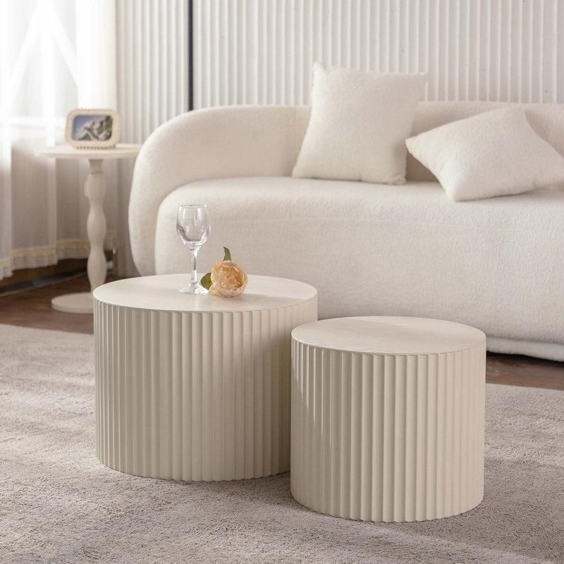 Koyu Ahşap MDF Zigon Kabartma Desenli Yuvarlak Orta Sehpa - 49 cm - 243941