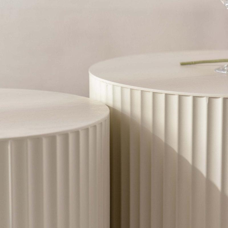 Koyu Ahşap MDF Zigon Kabartma Desenli Yuvarlak Orta Sehpa - 49 cm - 243941