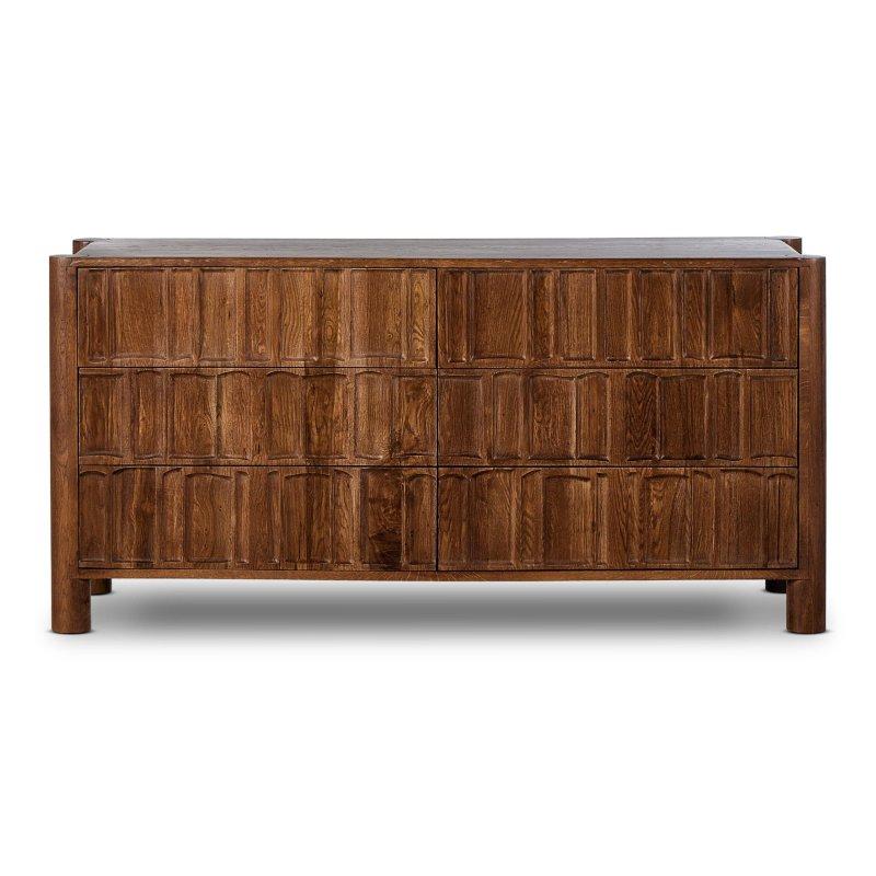 Koyu Ahşap Meşe 6 Çekmeceli Yatay Şifonyer - 178x56x86 cm - 308485