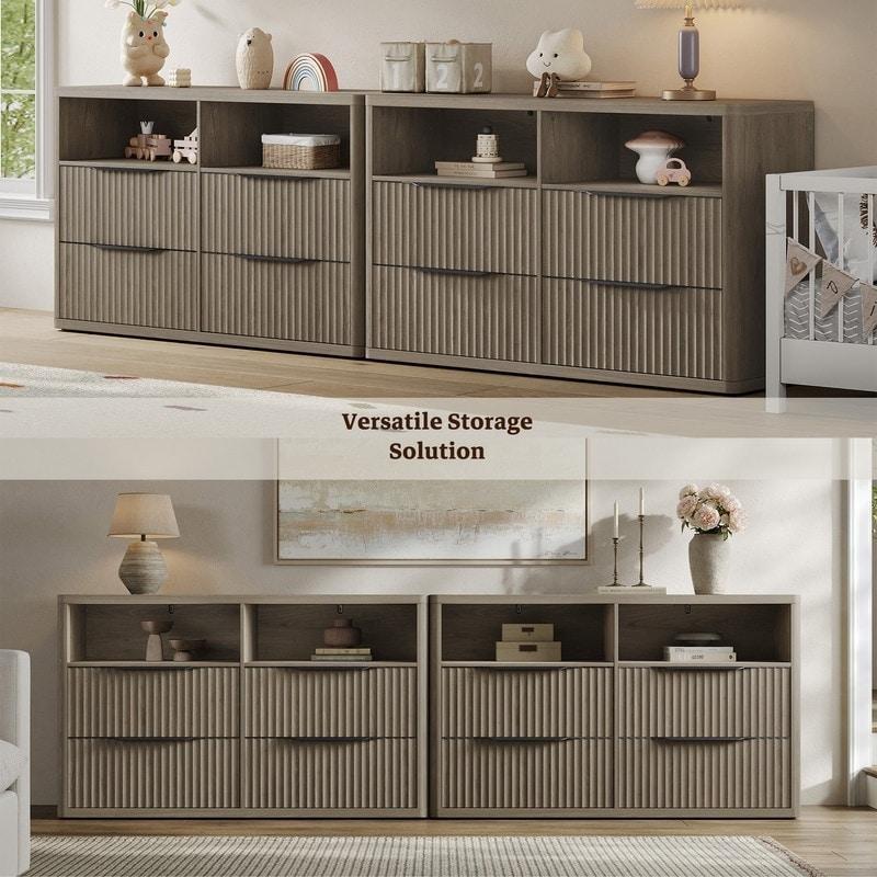 Koyu Ahşap Tonlu MDF Yivli Tasarım 4 Çekmeceli Şifonyer - 305166