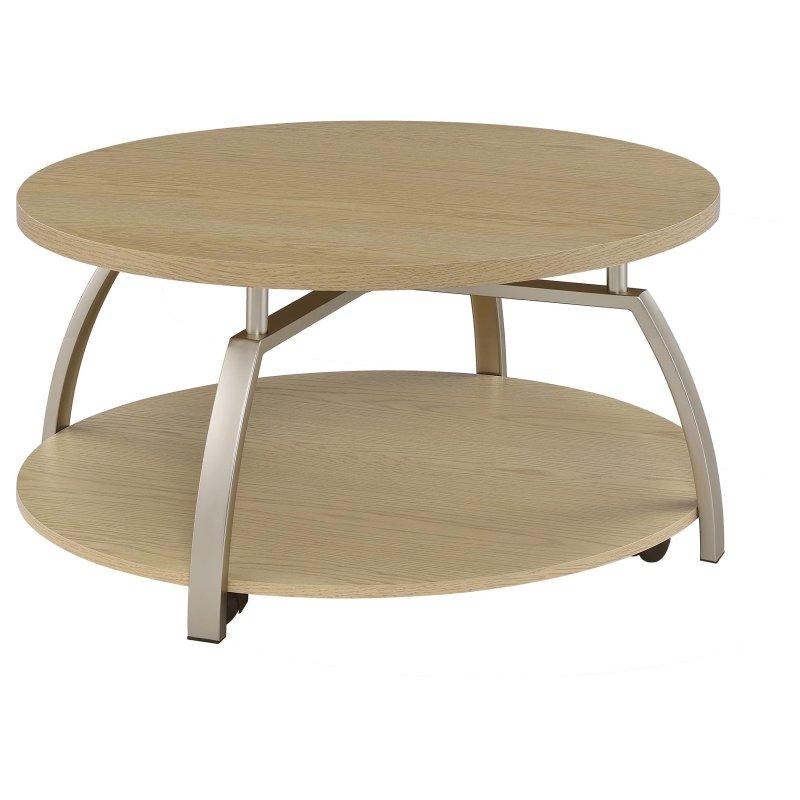 Koyu Antrasit MDF İki Katlı Raflı Metal Ayaklı Yuvarlak Orta Sehpa - 89 cm - 242046