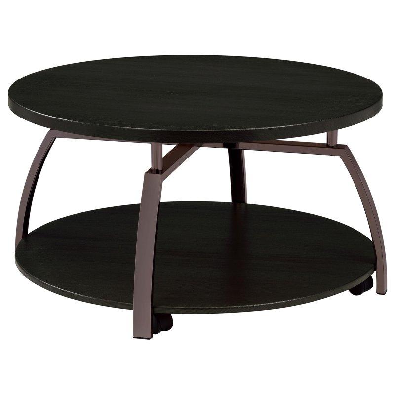 Koyu Antrasit MDF İki Katlı Raflı Metal Ayaklı Yuvarlak Orta Sehpa - 89 cm - 242046