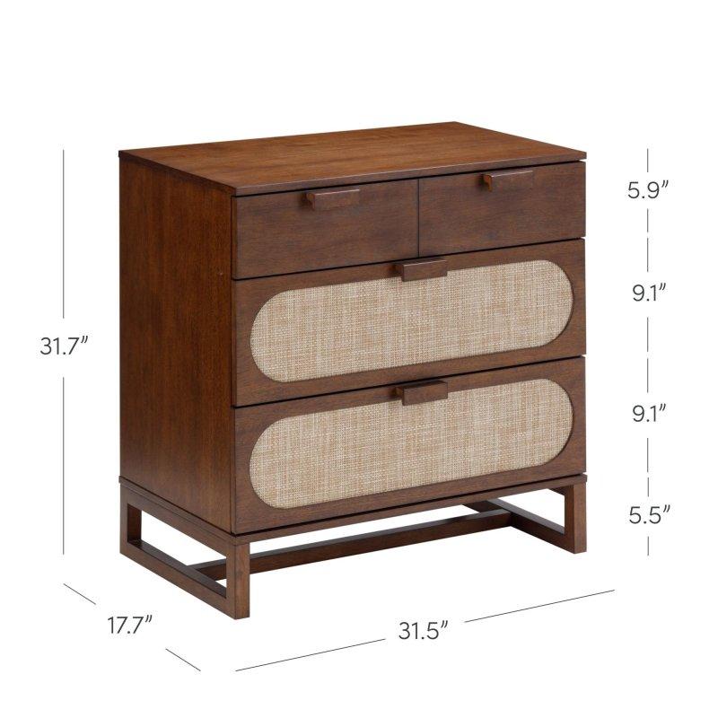 Koyu Ceviz Masif Ahşap Rattan Detaylı 3 Çekmeceli Şifonyer - 299597