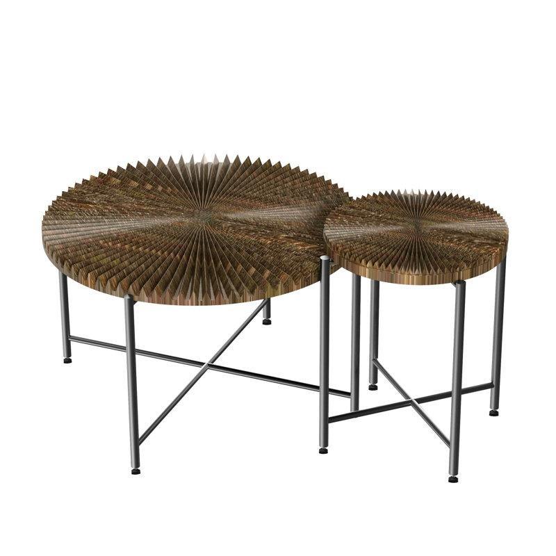Koyu Ceviz MDF Radyal Desenli Metal Ayaklı Depolamalı Yuvarlak Orta Sehpa - 79 cm - 244788