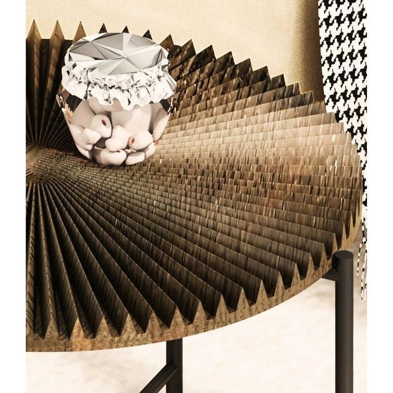 Koyu Ceviz MDF Radyal Desenli Metal Ayaklı Depolamalı Yuvarlak Orta Sehpa - 79 cm - 244788