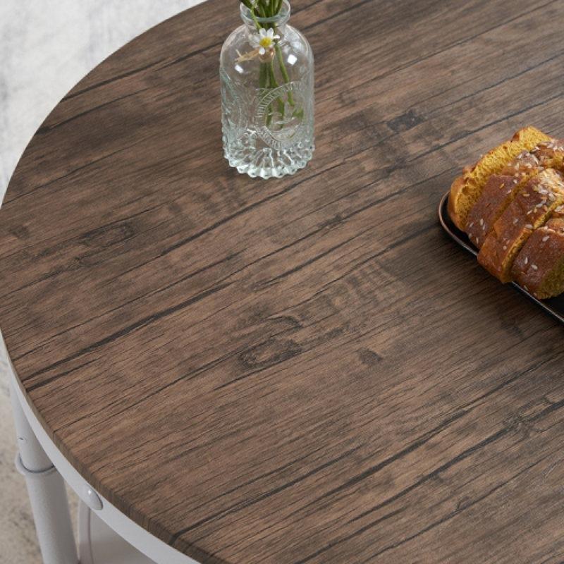 Koyu Ceviz MDF ve Beyaz Demir İki Katlı Endüstriyel Yuvarlak Orta Sehpa - 64 cm - 243948