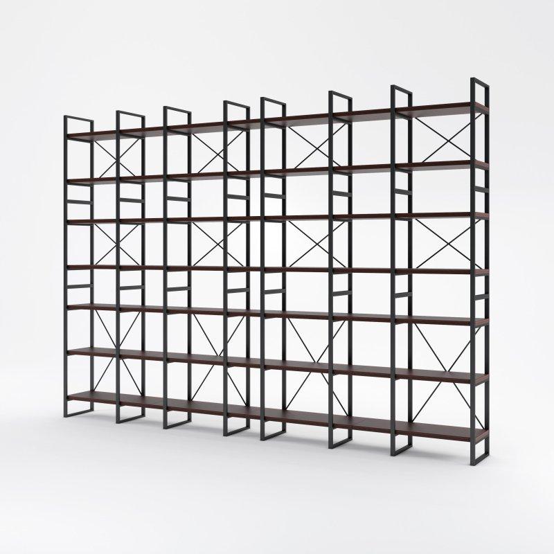 Koyu Ceviz MDF ve Metal Oda Bölücü Açık Raflı Kitaplık - 361x253 cm - 320846