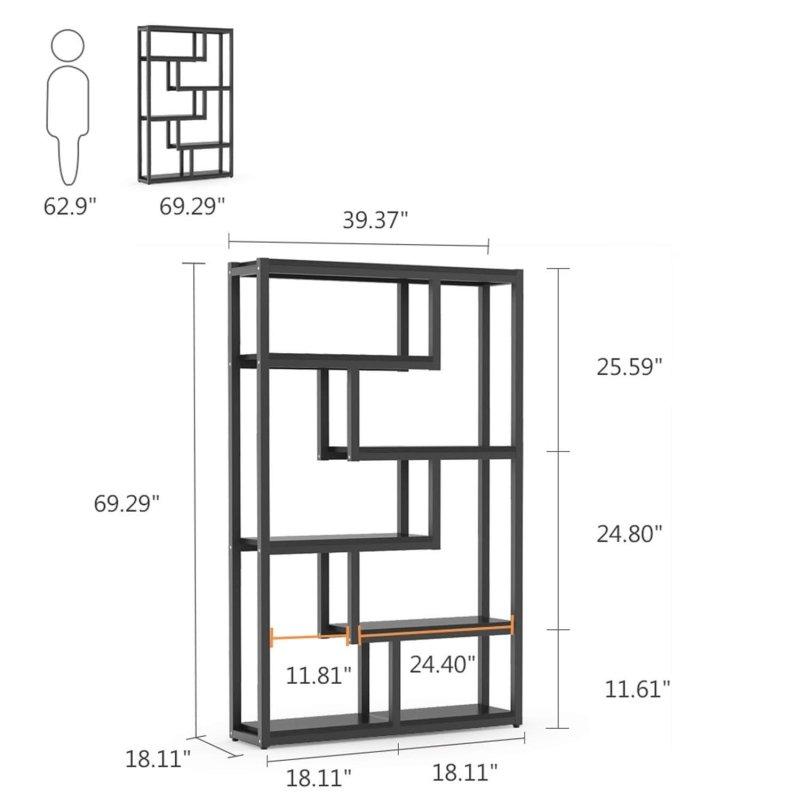 Koyu Ceviz MDF ve Siyah Metal 6 Raflı Endüstriyel Kitaplık - 176 cm - 317641
