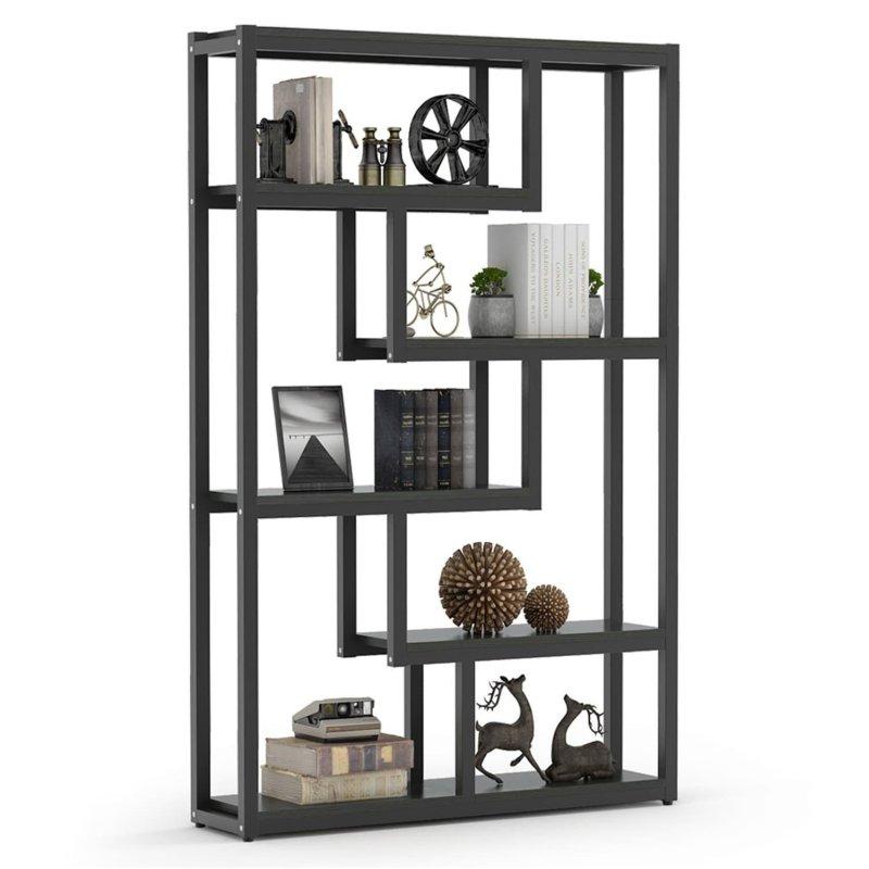 Koyu Ceviz MDF ve Siyah Metal 6 Raflı Endüstriyel Kitaplık - 176 cm - 317641