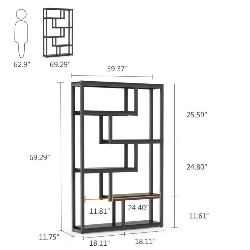 Koyu Ceviz ve Siyah Metal 6 Raflı Endüstriyel Kitaplık - 101x30x177 cm - 320635