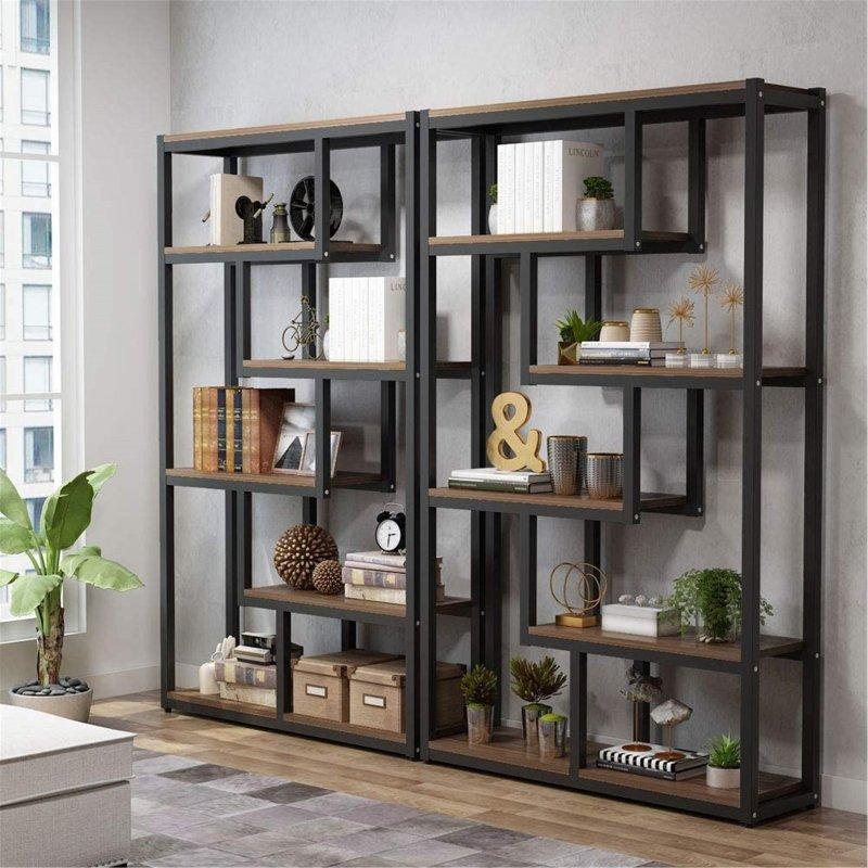 Koyu Ceviz ve Siyah Metal Endüstriyel 5 Raflı Kitaplık - 314341