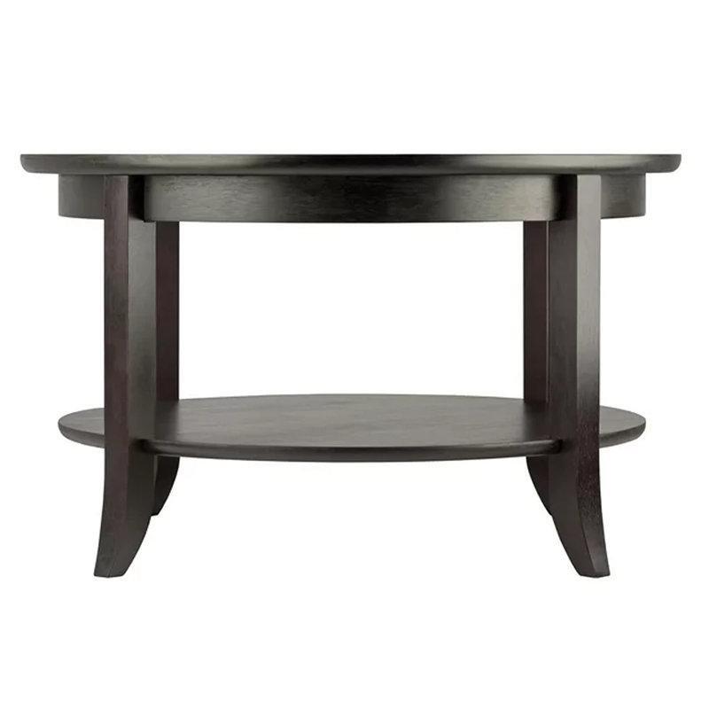 Koyu Espresso Masif Ahşap ve Cam Raflı Yuvarlak Orta Sehpa - 77x77 cm - 244579