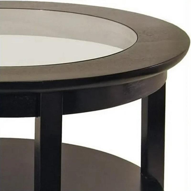 Koyu Espresso Masif Ahşap ve Cam Raflı Yuvarlak Orta Sehpa - 77x77 cm - 244579