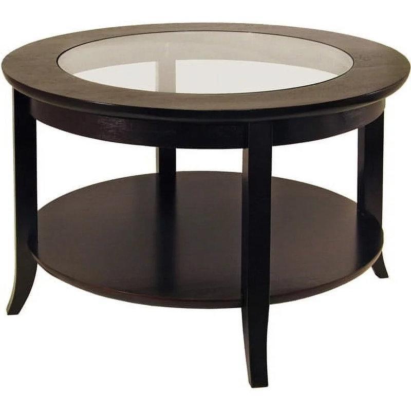 Koyu Espresso Masif Ahşap ve Cam Raflı Yuvarlak Orta Sehpa - 77x77 cm - 244579