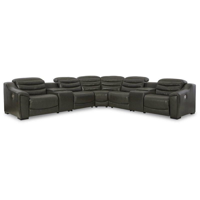 Koyu Gri Deri ve Suni Deri Elektrikli Mekanizmalı Ayarlanabilir Başlıklı Köşe Koltuk - 352x352 cm - 260266