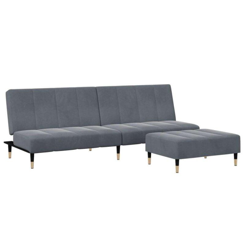 Koyu Gri Kadife Yataklı ve Puflu Kapitoneli Bohem Koltuk - 200x85 cm - 289715