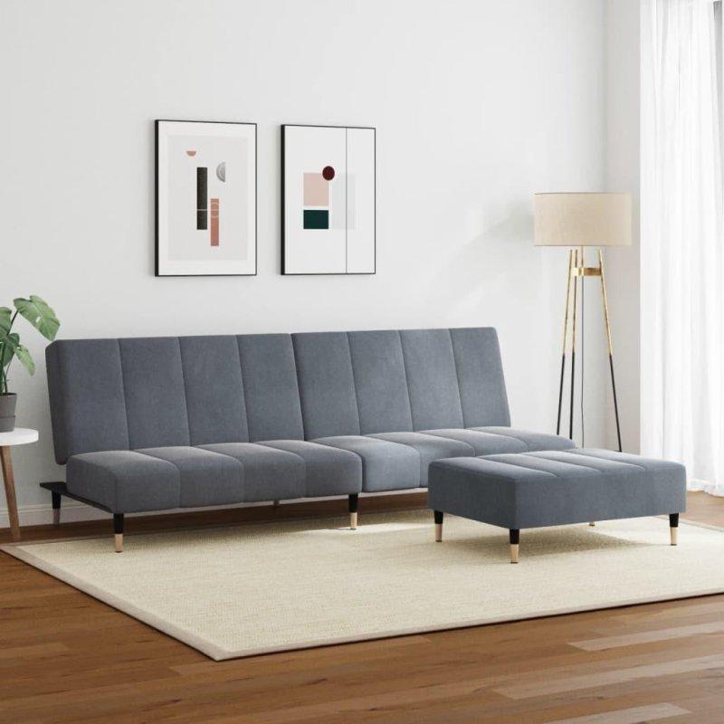 Koyu Gri Kadife Yataklı ve Puflu Kapitoneli Bohem Koltuk - 200x85 cm - 289715 Koyu Gri Kadife Yataklı ve Puflu Kapitoneli Bohem Koltuk - 200x85 cm - 289715