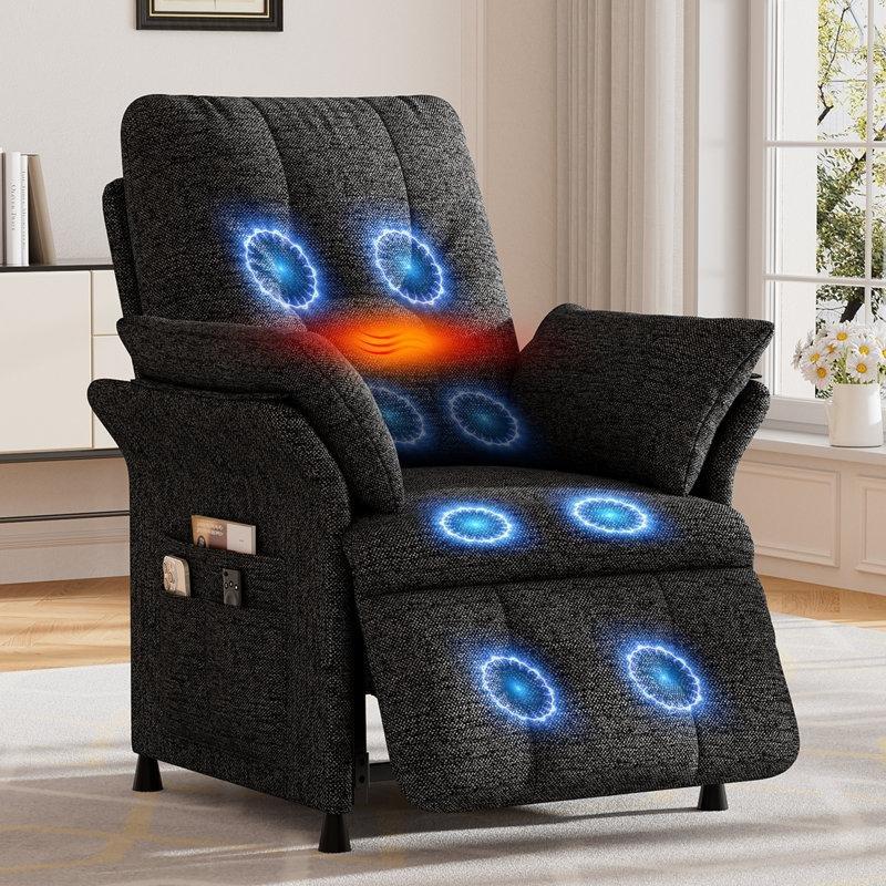 Koyu Gri Keten Isıtmalı ve Masajlı Elektrikli Yan Cepli Baba Koltuğu - 87x69x102 cm - 324166