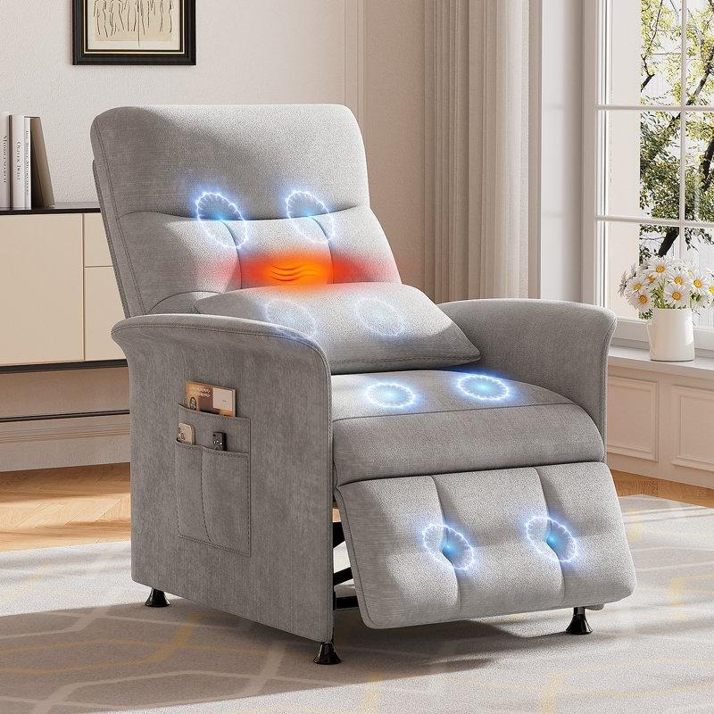 Koyu Gri Keten Isıtmalı ve Masajlı Elektrikli Yan Cepli Baba Koltuğu - 87x69x102 cm - 324166