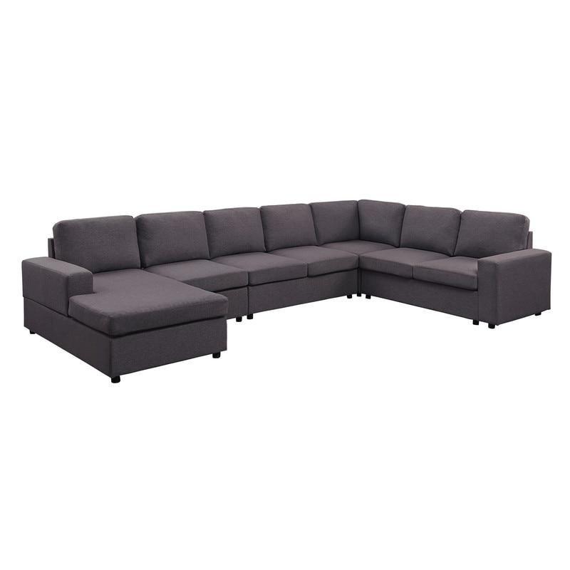 Koyu Gri Keten Modüler Ters Çevrilebilir Şezlonglu Köşe Koltuk - 373x239 cm - 259731