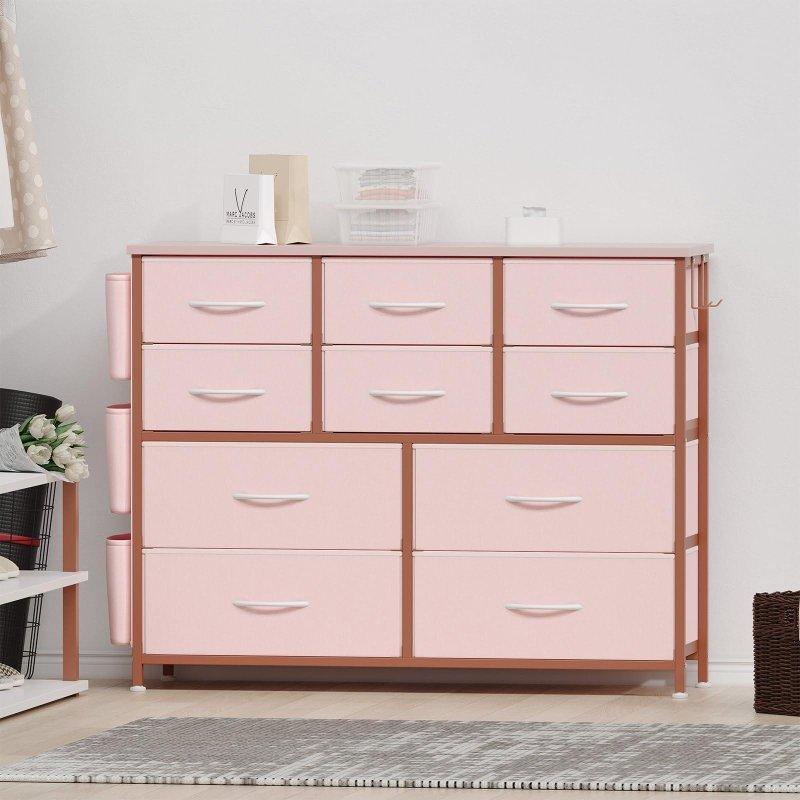 Koyu Gri MDF Ahşap Üst Tablalı 10 Kumaş Çekmeceli Şifonyer - 89x48x99 cm - 300135