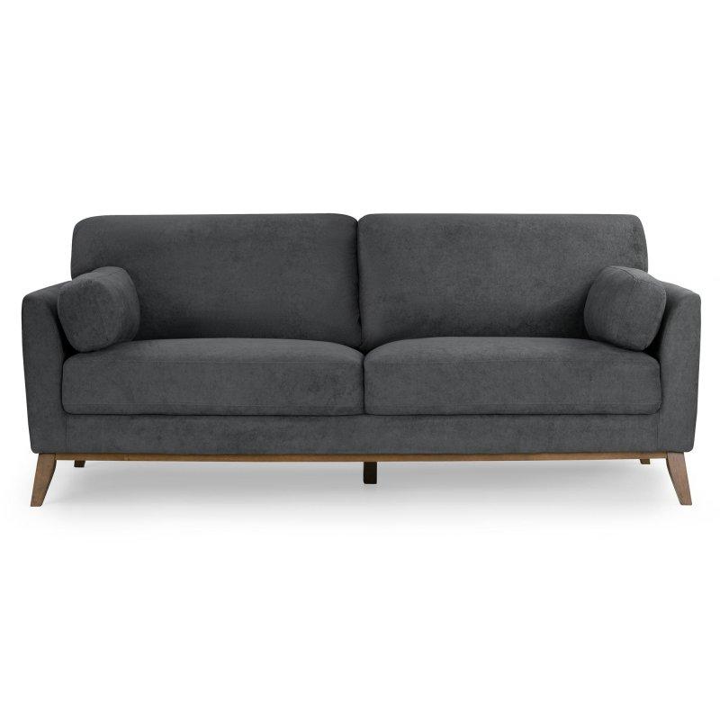 Koyu Gri Mikro Bukle Kumaş Masif Ceviz Yastıklı 3 Kişilik Bohem Koltuk - 204 cm - 279536