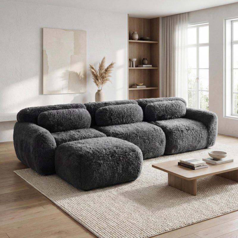 Koyu Gri Pelüş Kumaş Modüler Kaymaz Tabanlı Kolsuz Bohem Koltuk - 286475
